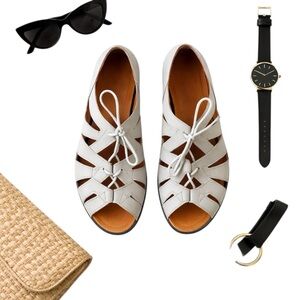 BeautiFeel Gray Leather Lace-Up Comfort Walking Sandals Women’s US 10.5 w/FLAW